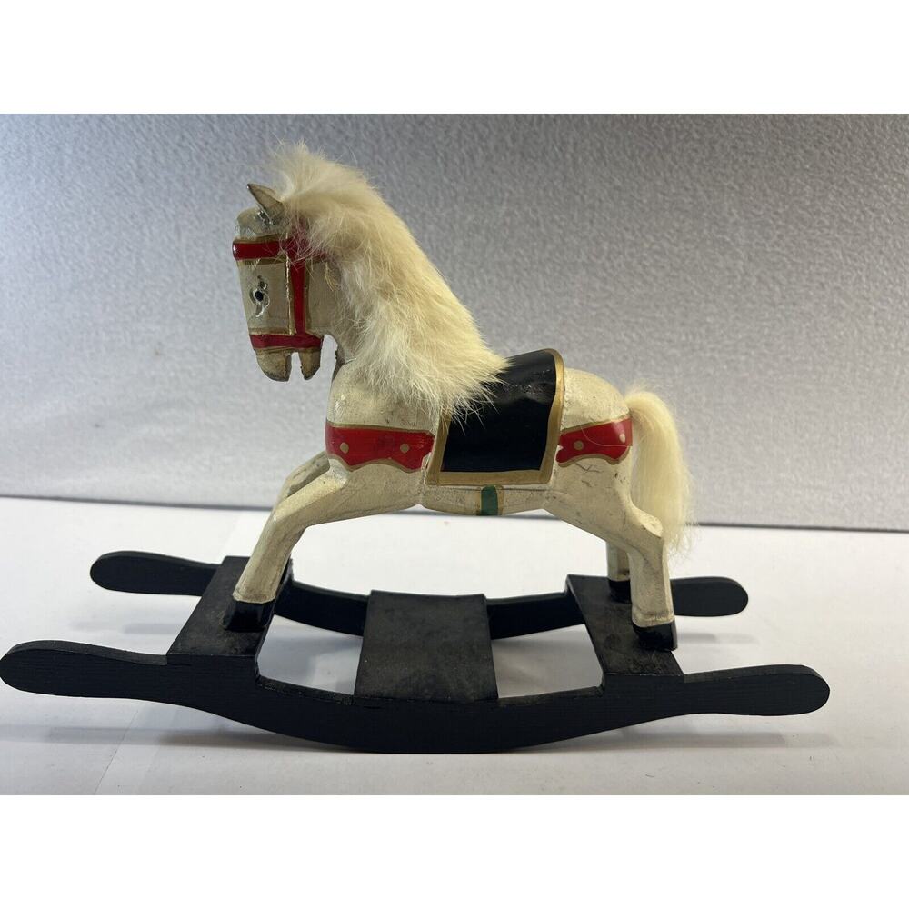Wooden Rocking Horse Hand Carved and Hand‎ Painted Figurine Toy Hair
